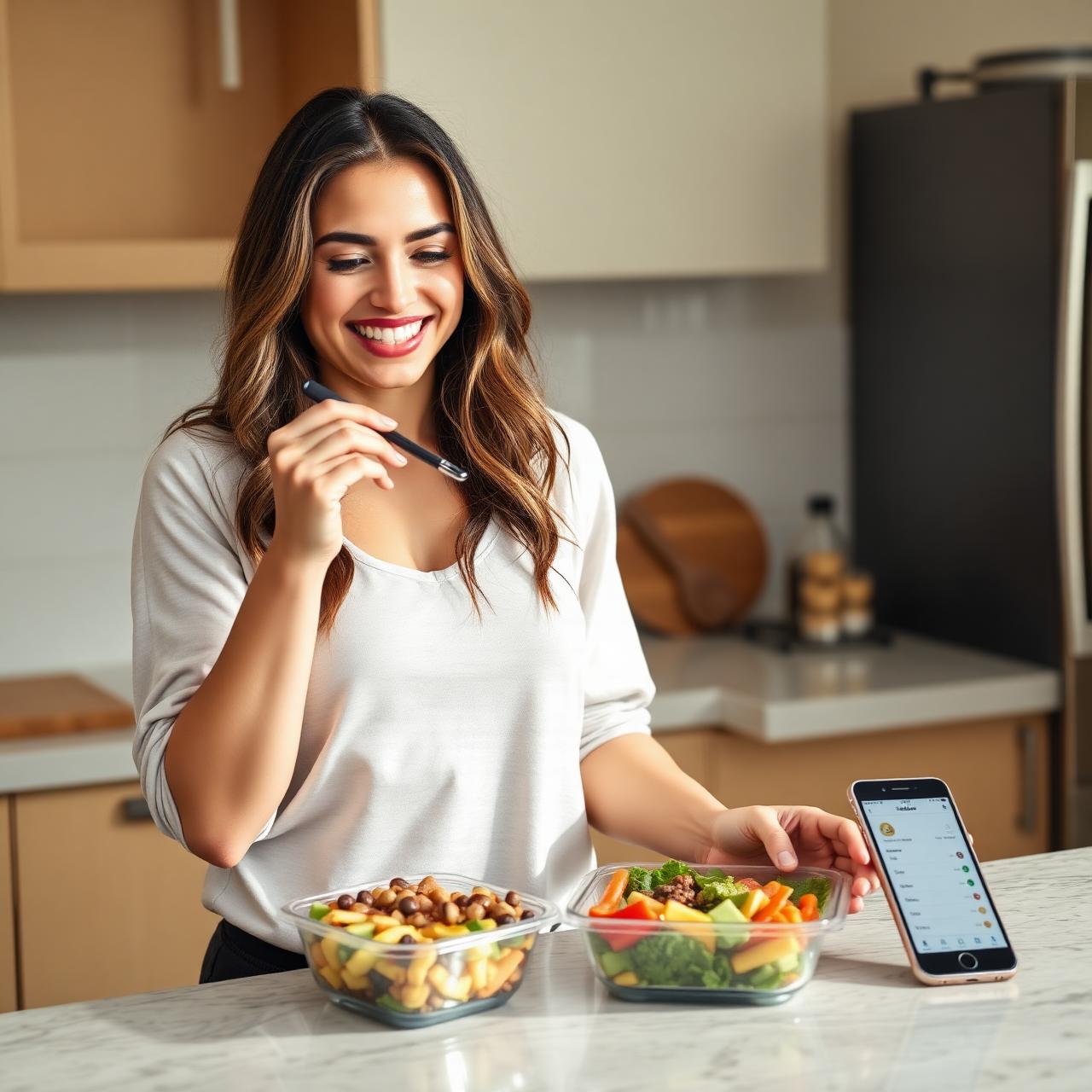 Woman customizing her Supermeals plan from her kitchen in the UAE